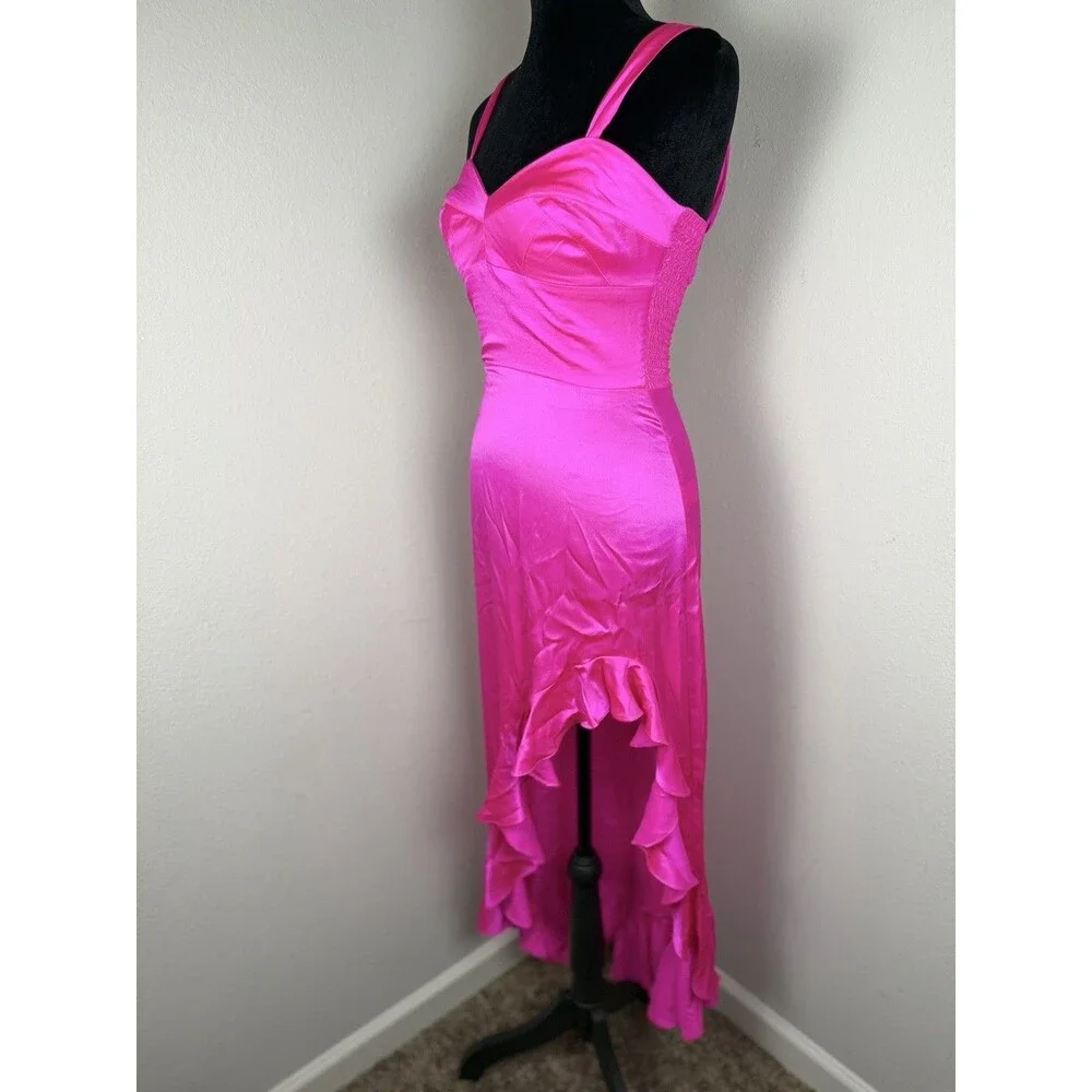 Amanda Uprichard Amalia Silk Gown Pink XS Ruffle High Low Dress